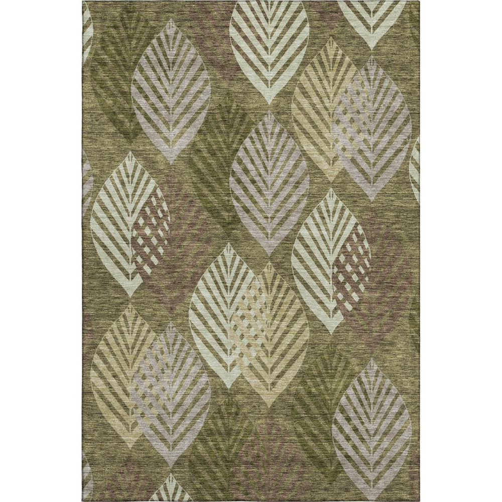 HomeRoots 8' X 10' Elegant Olive Green Floral Area Rug with UV Protection - Durable, Machine Washable & Stain Resistant 662715