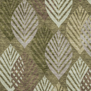 HomeRoots 8' X 10' Elegant Olive Green Floral Area Rug with UV Protection - Durable, Machine Washable & Stain Resistant 662715