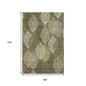 HomeRoots 9' X 12' Elegant Olive Green Gray Gold Floral Washable Area Rug with UV Protection for All Spaces 662716