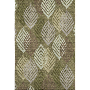 HomeRoots 9' X 12' Elegant Olive Green Gray Gold Floral Washable Area Rug with UV Protection for All Spaces 662716