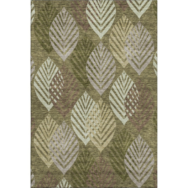 HomeRoots 9' X 12' Elegant Olive Green Gray Gold Floral Washable Area Rug with UV Protection for All Spaces 662716