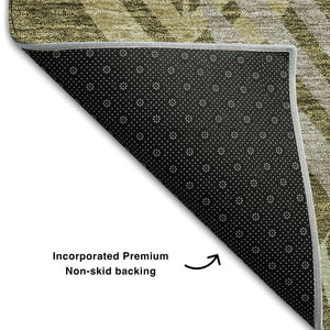 HomeRoots 9' X 12' Elegant Olive Green Gray Gold Floral Washable Area Rug with UV Protection for All Spaces 662716