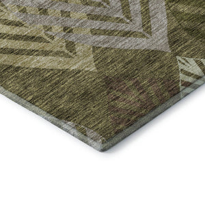 HomeRoots 9' X 12' Elegant Olive Green Gray Gold Floral Washable Area Rug with UV Protection for All Spaces 662716