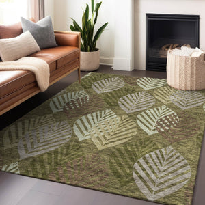 HomeRoots 9' X 12' Elegant Olive Green Gray Gold Floral Washable Area Rug with UV Protection for All Spaces 662716