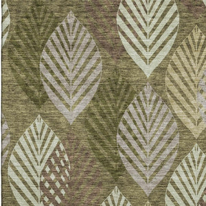 HomeRoots 9' X 12' Elegant Olive Green Gray Gold Floral Washable Area Rug with UV Protection for All Spaces 662716