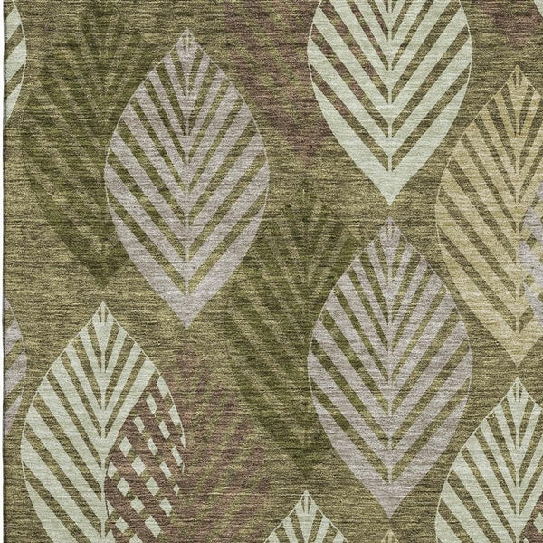 HomeRoots 9' X 12' Elegant Olive Green Gray Gold Floral Washable Area Rug with UV Protection for All Spaces 662716