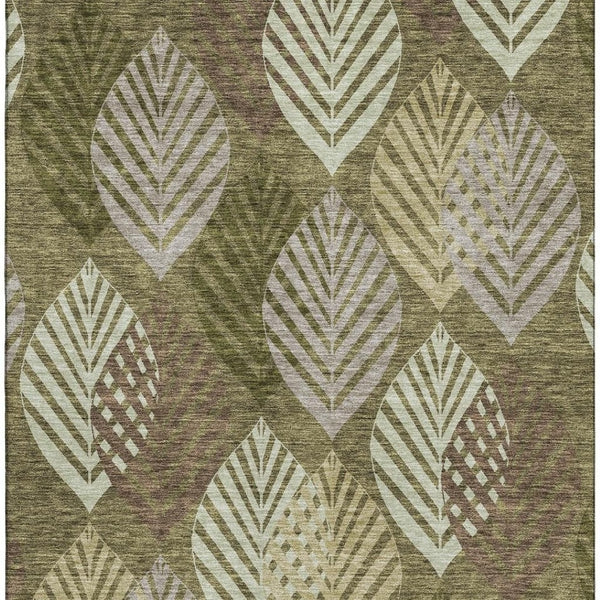 HomeRoots 9' X 12' Elegant Olive Green Gray Gold Floral Washable Area Rug with UV Protection for All Spaces 662716