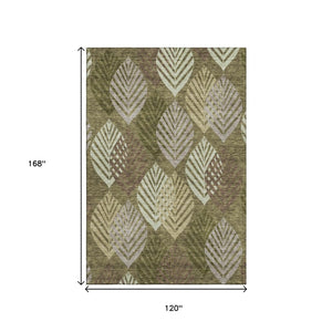 HomeRoots 10' X 14' Olive Green Gray Gold Floral Area Rug - Washable, UV Protected, Durable & Stylish Design 662717