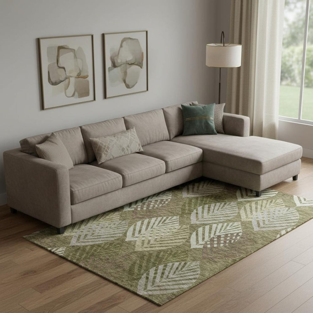 HomeRoots 10' X 14' Olive Green Gray Gold Floral Area Rug - Washable, UV Protected, Durable & Stylish Design 662717