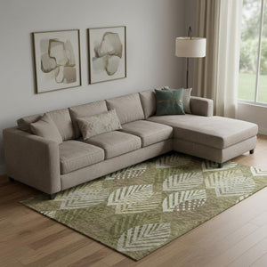 HomeRoots 10' X 14' Olive Green Gray Gold Floral Area Rug - Washable, UV Protected, Durable & Stylish Design 662717