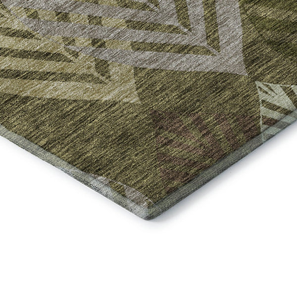 HomeRoots 10' X 14' Olive Green Gray Gold Floral Area Rug - Washable, UV Protected, Durable & Stylish Design 662717