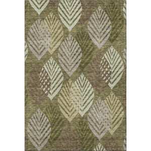 HomeRoots 10' X 14' Olive Green Gray Gold Floral Area Rug - Washable, UV Protected, Durable & Stylish Design 662717