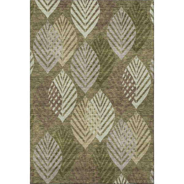 HomeRoots 10' X 14' Olive Green Gray Gold Floral Area Rug - Washable, UV Protected, Durable & Stylish Design 662717