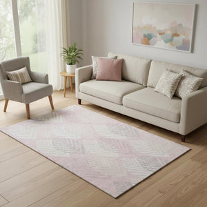 HomeRoots 5' Pink, Ivory & Blue Floral Washable Area Rug - Durable, Stylish & UV Protected for Any Room! 662719