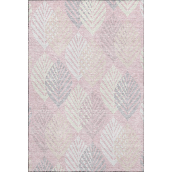HomeRoots 5' Pink, Ivory & Blue Floral Washable Area Rug - Durable, Stylish & UV Protected for Any Room! 662719