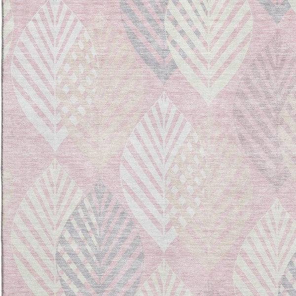 HomeRoots 5' Pink, Ivory & Blue Floral Washable Area Rug - Durable, Stylish & UV Protected for Any Room! 662719