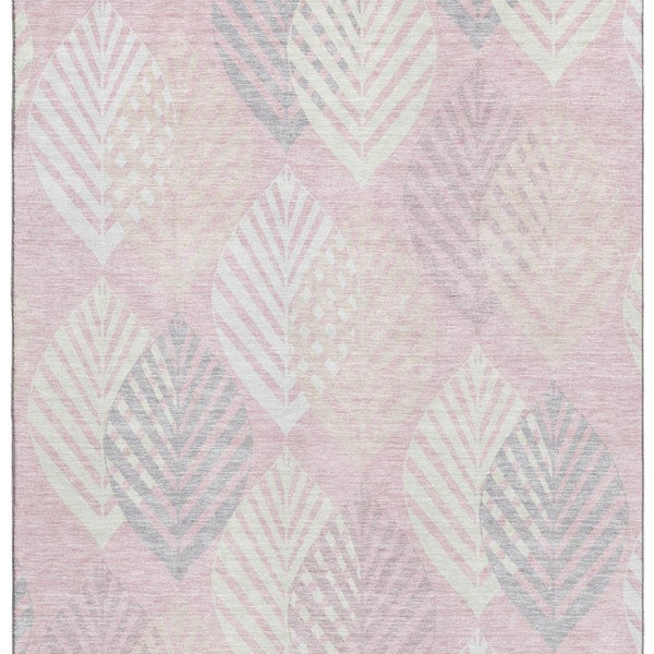 HomeRoots 5' Pink, Ivory & Blue Floral Washable Area Rug - Durable, Stylish & UV Protected for Any Room! 662719