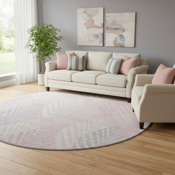 HomeRoots 8' Pink Floral Round Rug – Washable with UV Protection, Stain Resistant for High-Traffic Areas 662720