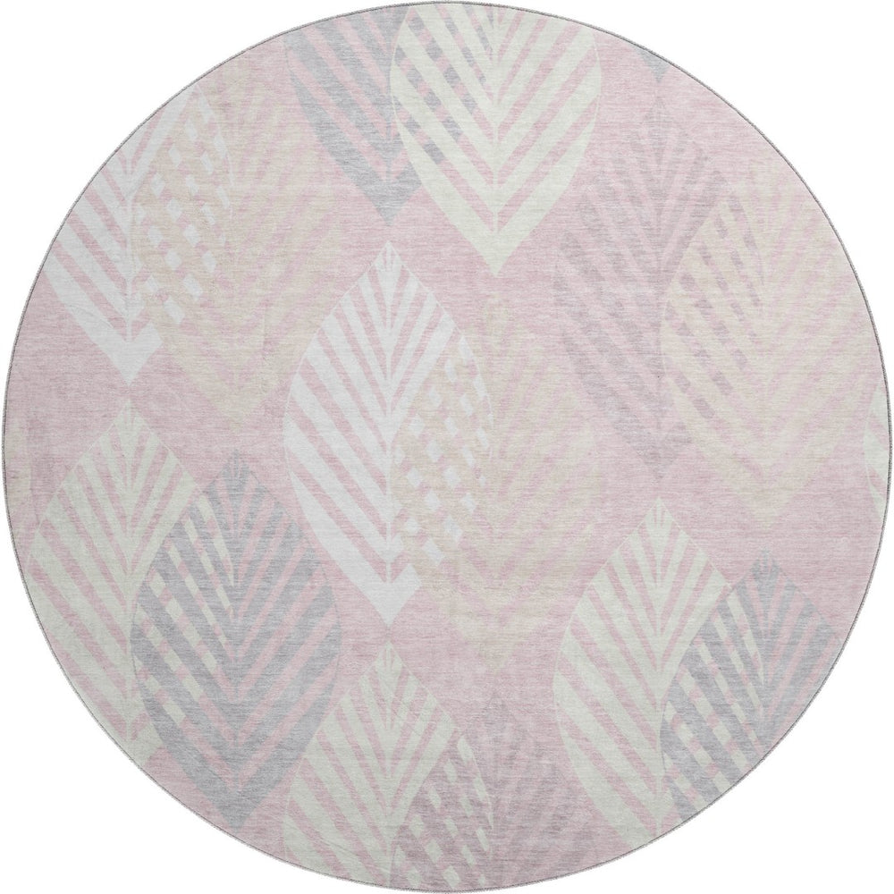 HomeRoots 8' Pink Floral Round Rug – Washable with UV Protection, Stain Resistant for High-Traffic Areas 662720