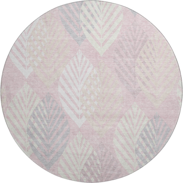 HomeRoots 8' Pink Floral Round Rug – Washable with UV Protection, Stain Resistant for High-Traffic Areas 662720