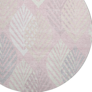 HomeRoots 8' Pink Floral Round Rug – Washable with UV Protection, Stain Resistant for High-Traffic Areas 662720