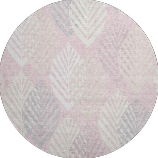 HomeRoots 8' Pink Floral Round Rug – Washable with UV Protection, Stain Resistant for High-Traffic Areas 662720