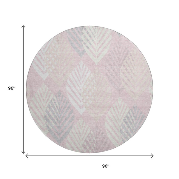 HomeRoots 8' Pink Floral Round Rug – Washable with UV Protection, Stain Resistant for High-Traffic Areas 662720