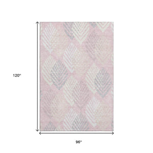 HomeRoots 8' X 10' Washable Pink Ivory & Blue Floral Area Rug with Stain Resistance and UV Protection for Homes 662721