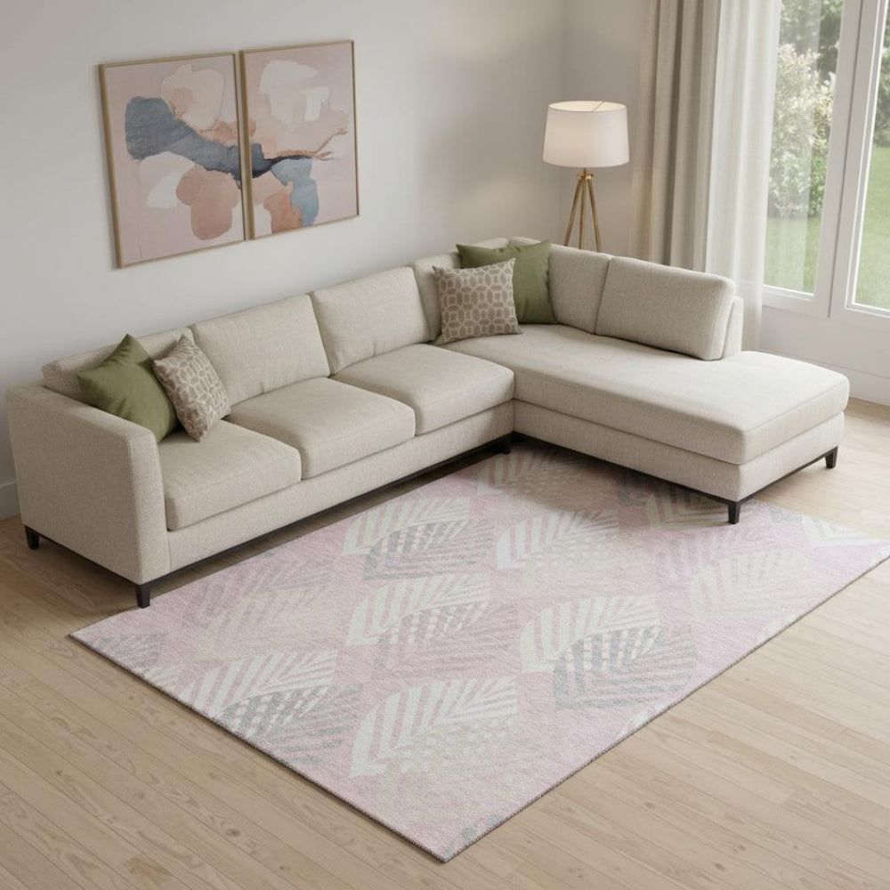 HomeRoots 9' X 12' Floral Washable Area Rug in Pink, Ivory & Blue - Durable, Stylish, UV-Protected Design 662722