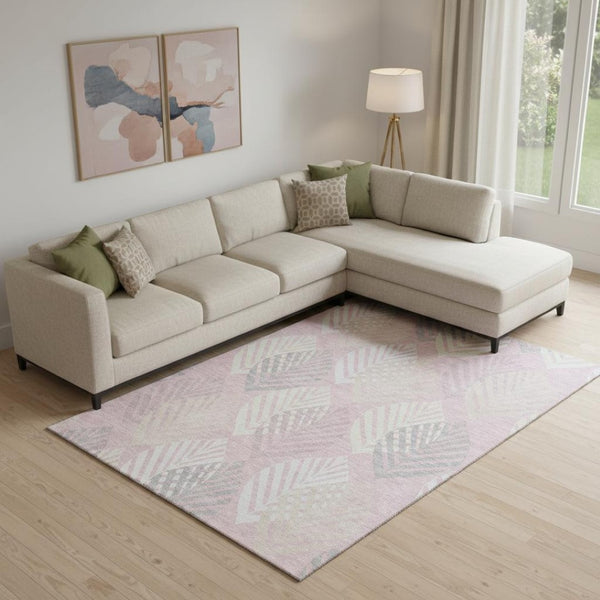 HomeRoots 9' X 12' Floral Washable Area Rug in Pink, Ivory & Blue - Durable, Stylish, UV-Protected Design 662722