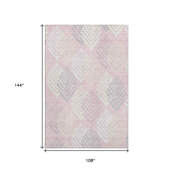 HomeRoots 9' X 12' Floral Washable Area Rug in Pink, Ivory & Blue - Durable, Stylish, UV-Protected Design 662722