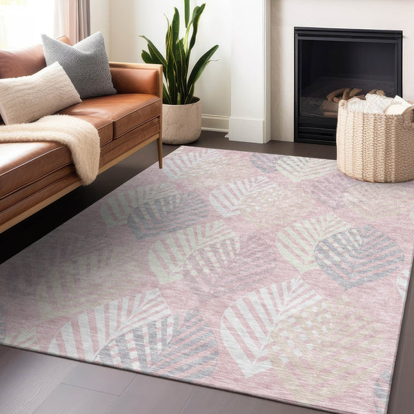 HomeRoots 10' X 14' Floral Area Rug in Pink, Ivory & Blue - Washable, UV-Protected & Stain-Resistant Design 662723
