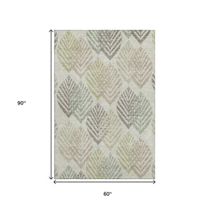 HomeRoots 5' X 8' Washable Taupe Brown & Green Floral Area Rug with UV Protection for Stylish, Easy Living 662737