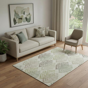 HomeRoots 5' X 8' Washable Taupe Brown & Green Floral Area Rug with UV Protection for Stylish, Easy Living 662737