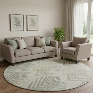 HomeRoots 8' Washable Round Floral Rug in Taupe Brown & Green - UV Protected, Stain Resistant & Durable Design 662738
