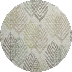 HomeRoots 8' Washable Round Floral Rug in Taupe Brown & Green - UV Protected, Stain Resistant & Durable Design 662738