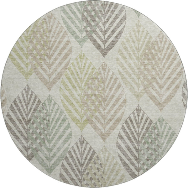 HomeRoots 8' Washable Round Floral Rug in Taupe Brown & Green - UV Protected, Stain Resistant & Durable Design 662738