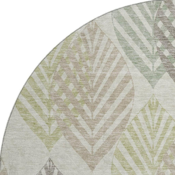 HomeRoots 8' Washable Round Floral Rug in Taupe Brown & Green - UV Protected, Stain Resistant & Durable Design 662738