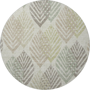 HomeRoots 8' Washable Round Floral Rug in Taupe Brown & Green - UV Protected, Stain Resistant & Durable Design 662738