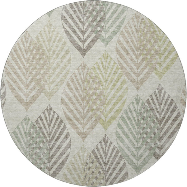 HomeRoots 8' Washable Round Floral Rug in Taupe Brown & Green - UV Protected, Stain Resistant & Durable Design 662738