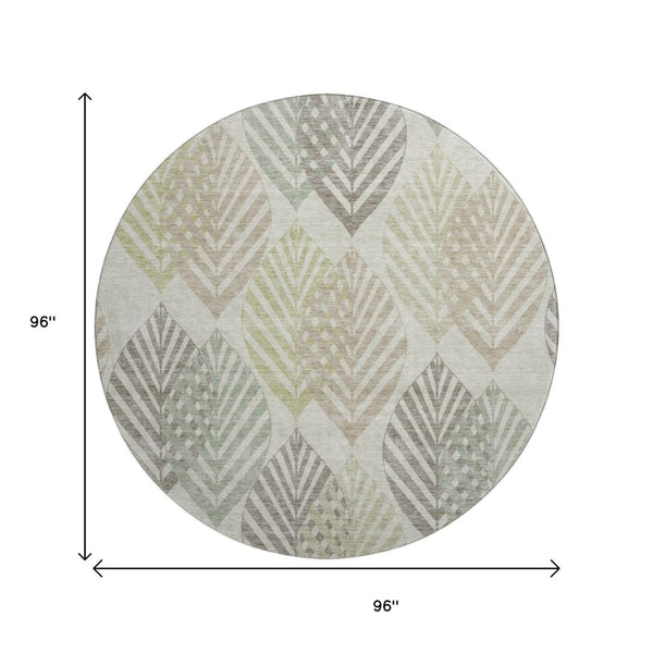 HomeRoots 8' Washable Round Floral Rug in Taupe Brown & Green - UV Protected, Stain Resistant & Durable Design 662738
