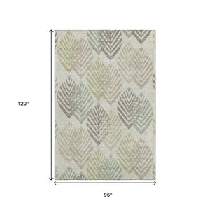 HomeRoots 8' X 10' Floral Area Rug in Taupe, Brown & Green – Washable, UV-Protected, Perfect for Family Homes 662739