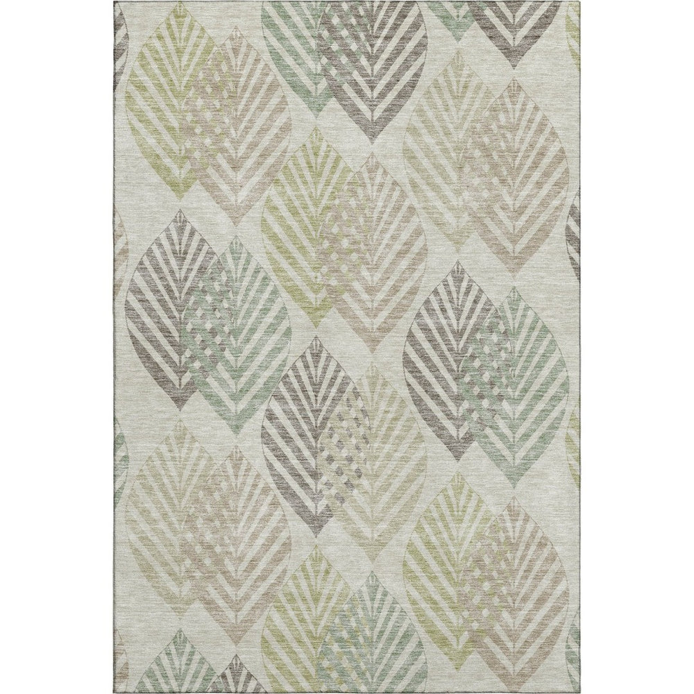 HomeRoots 8' X 10' Floral Area Rug in Taupe, Brown & Green – Washable, UV-Protected, Perfect for Family Homes 662739
