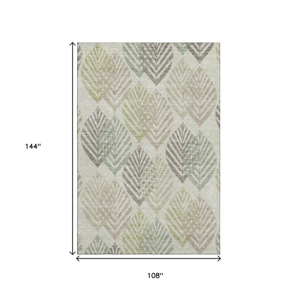 HomeRoots 9' X 12' Washable Floral Area Rug in Taupe, Brown & Green - Durable, Stain Resistant with UV Protection 662740