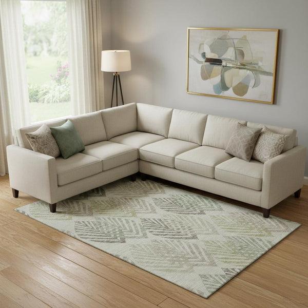 HomeRoots 9' X 12' Washable Floral Area Rug in Taupe, Brown & Green - Durable, Stain Resistant with UV Protection 662740