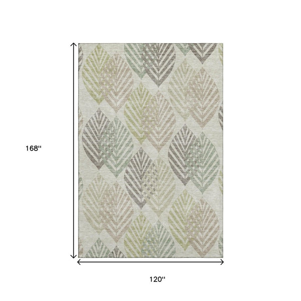 HomeRoots 10' X 14' Washable Taupe Brown & Green Floral Area Rug with UV Protection – Durable, Stylish & Easy-Care 662741