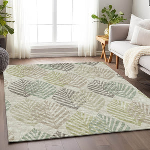 HomeRoots 10' X 14' Washable Taupe Brown & Green Floral Area Rug with UV Protection – Durable, Stylish & Easy-Care 662741