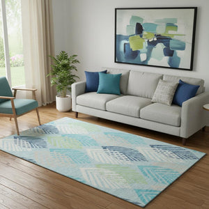 HomeRoots 5' Teal Floral Area Rug - Washable, UV Protected & Stain Resistant for Kids and Pets - Durable Design 662743