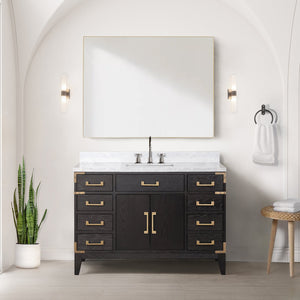 English Elm Black Oak Single Bath Vanity With Carrara Marble Top, Faucet Set & Mirror - Modern Elegance For Your Bathroom B2731S02222