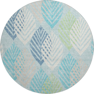 HomeRoots 8' Teal Ivory Green Floral Washable Round Rug with UV Protection for Indoor & Outdoor Living Spaces 662744